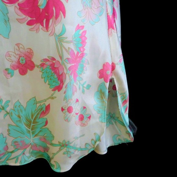 LA Intimates Vintage 80s Satin Pastel Floral Slip Robe Tie Belt 3pc Set USA - Picture 6 of 8
